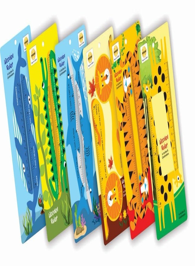 *MUKESH* Mukesh Scale Ruler for kids (Set of 6) | Birthday Return Gifts for Kids, Designer Wooden Ruler, Animals, 2 in 1 pack, 15 cms & 6'' Scale, Premium Gift Items Birthday Stationery School Supplies - Image 1